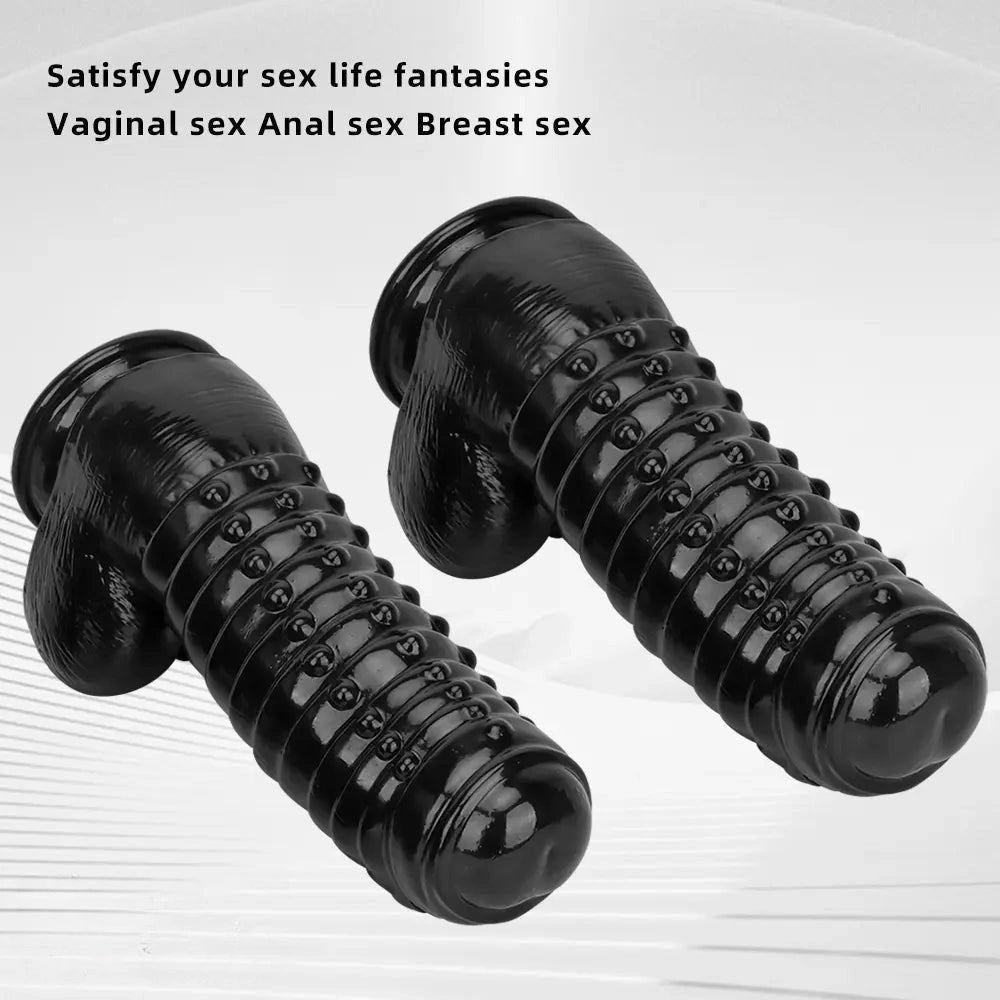 Black ribbed pvc giant dildo, photo 4
