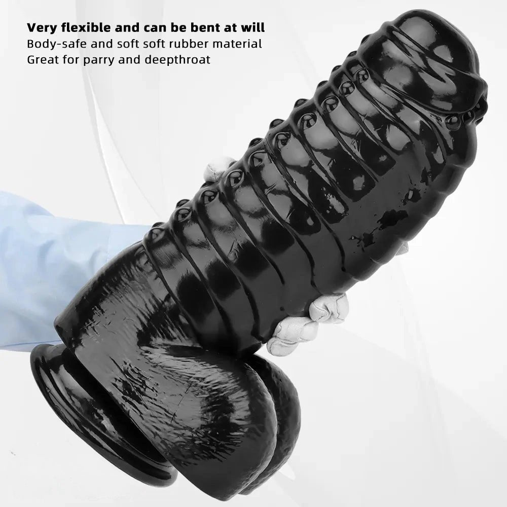 Black ribbed pvc giant dildo, photo 5