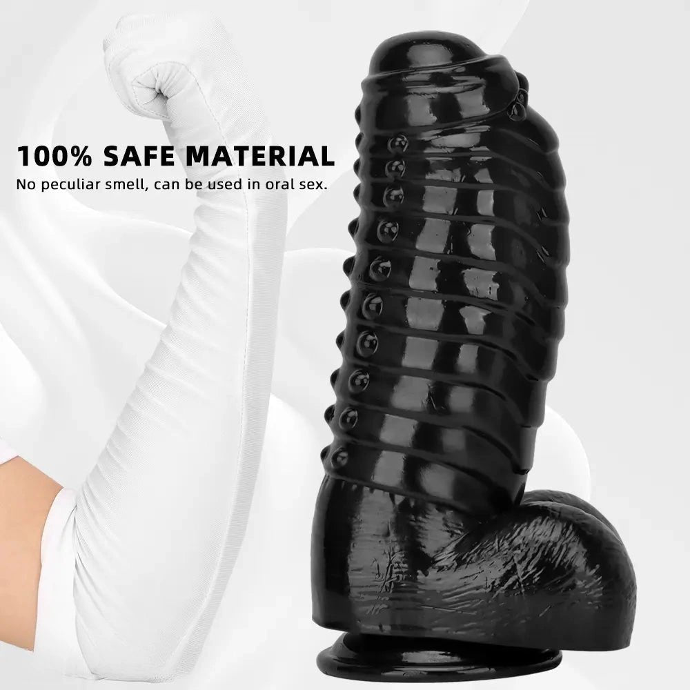 Black ribbed pvc giant dildo, photo 6