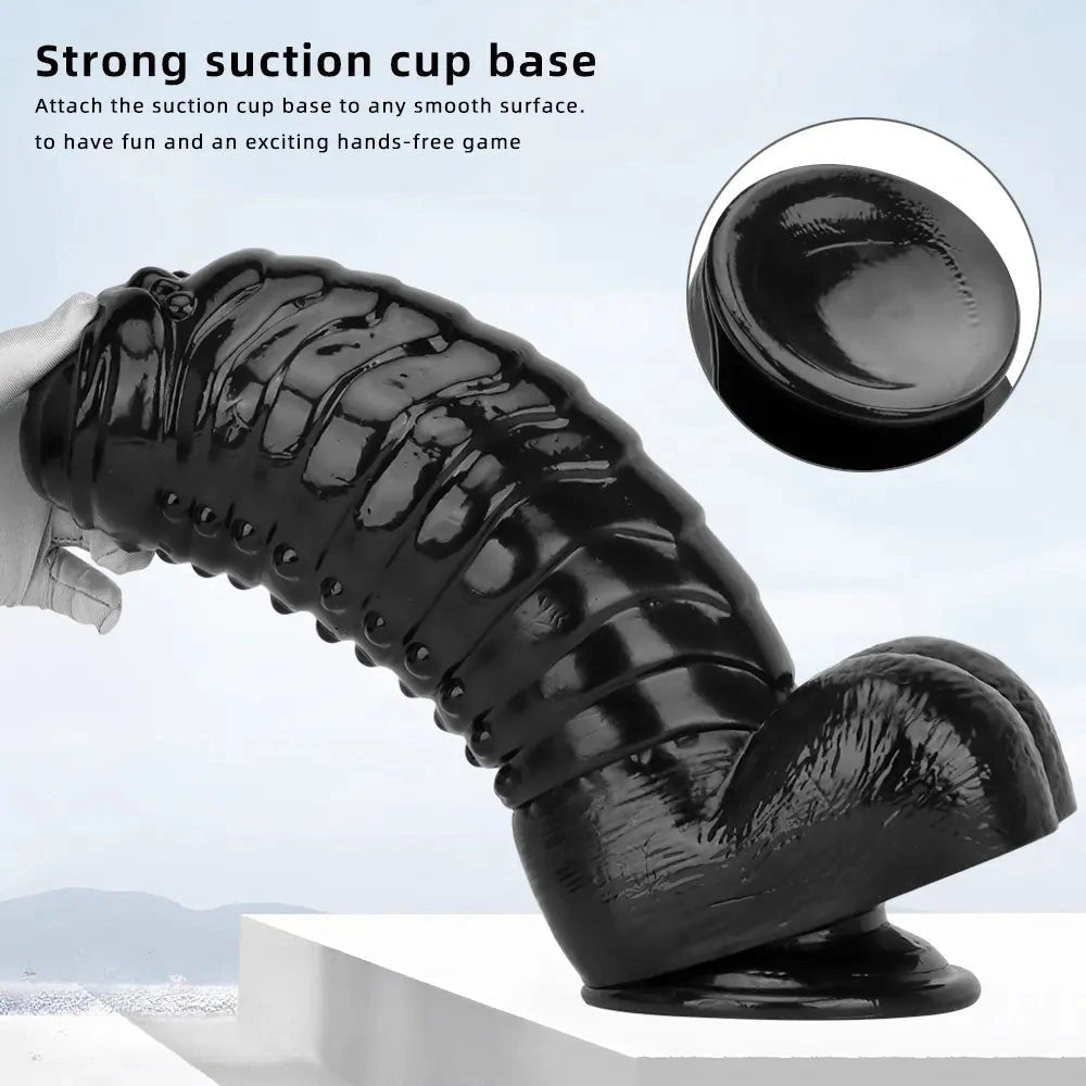 Black ribbed pvc giant dildo, photo 7