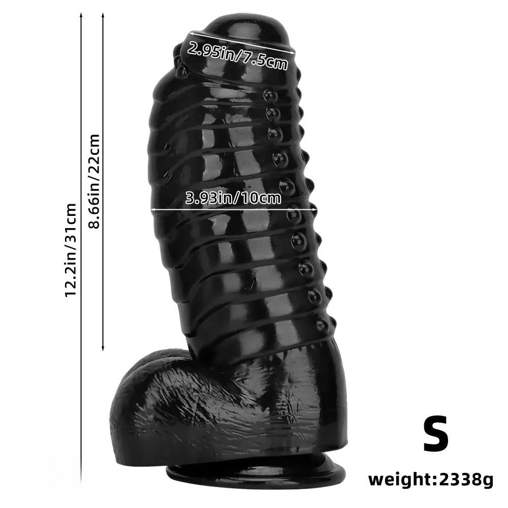 Black ribbed pvc giant dildo, photo 9