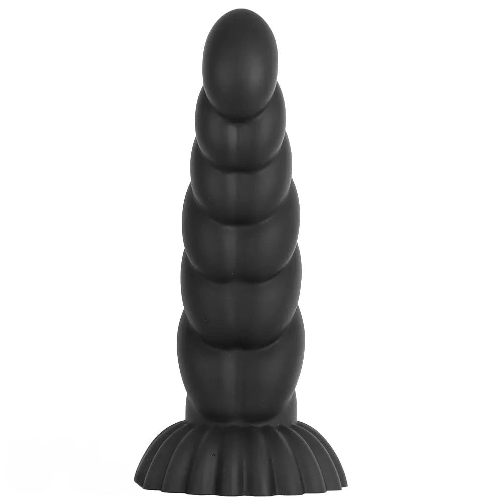 Black ribbed silicone anal plug, photo 1