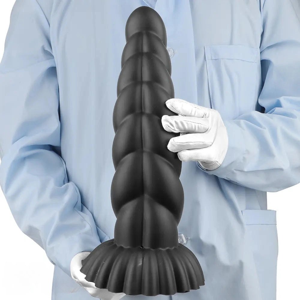 Black ribbed silicone anal plug, photo 11