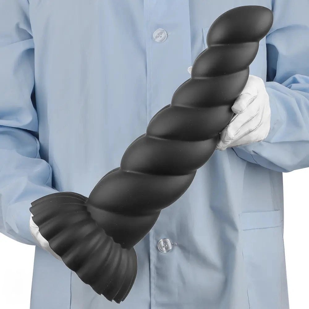 Black ribbed silicone anal plug, photo 12