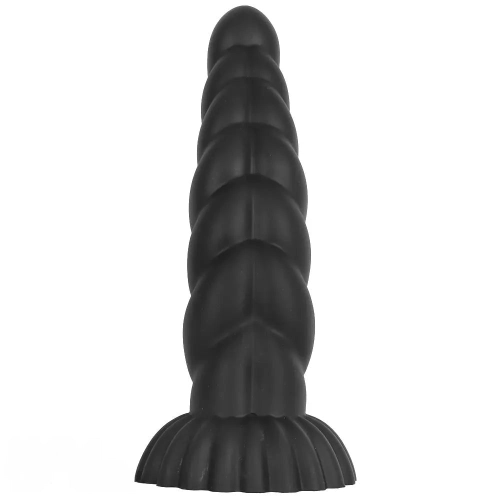 Black ribbed silicone anal plug, photo 15