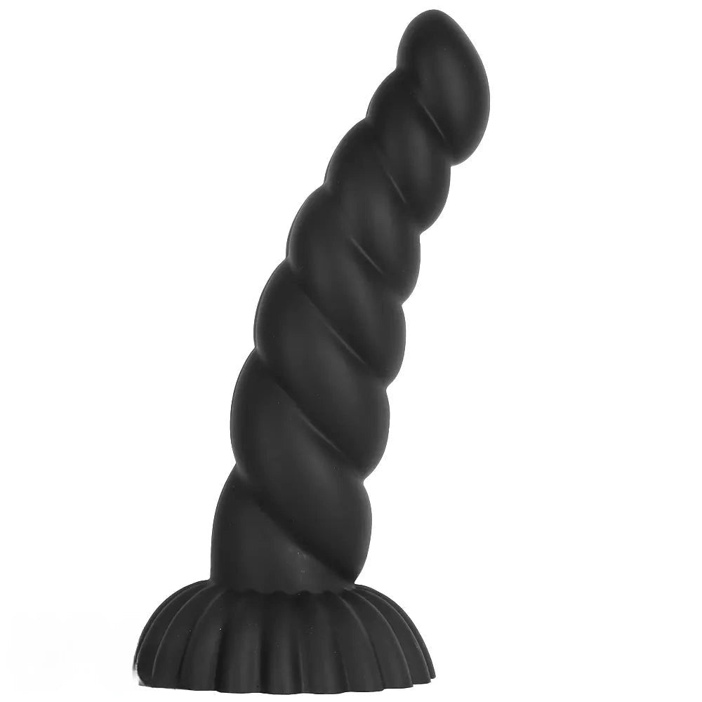 Black ribbed silicone anal plug, photo 2