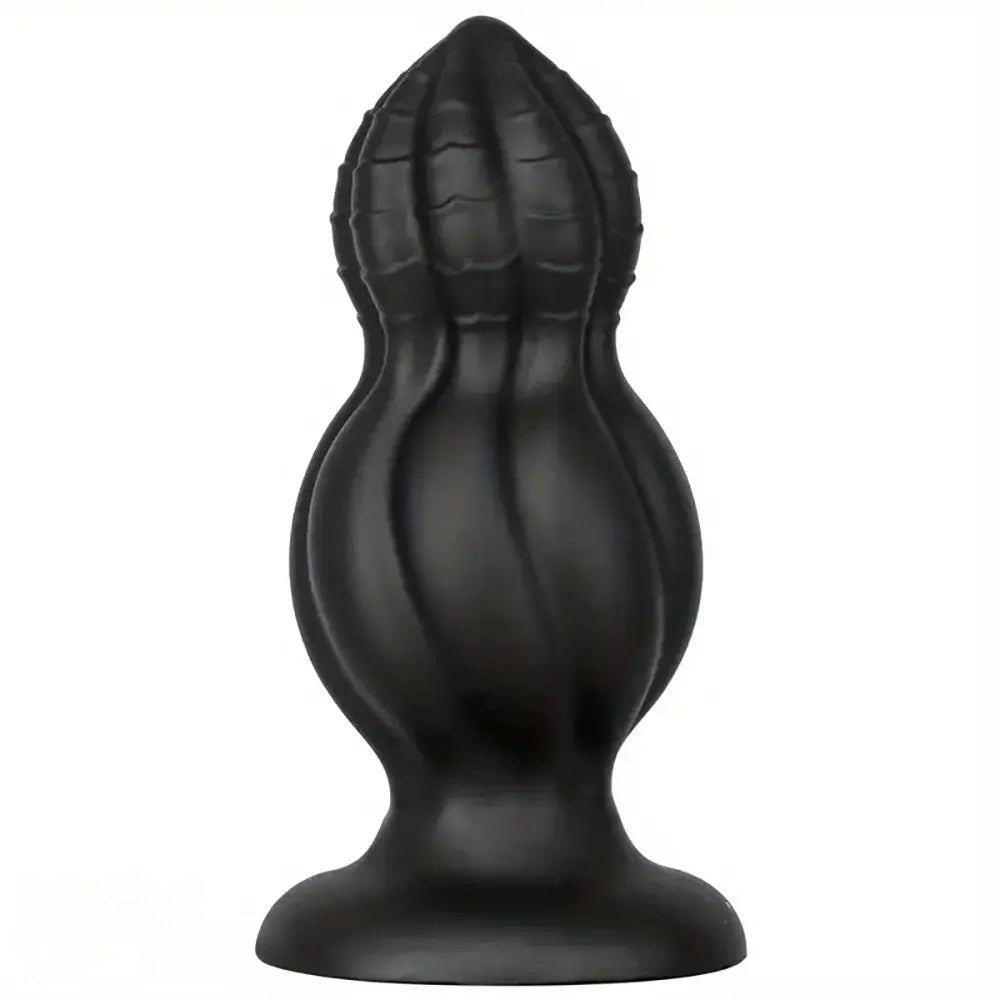 Black ridged silicone anal plug, photo 1
