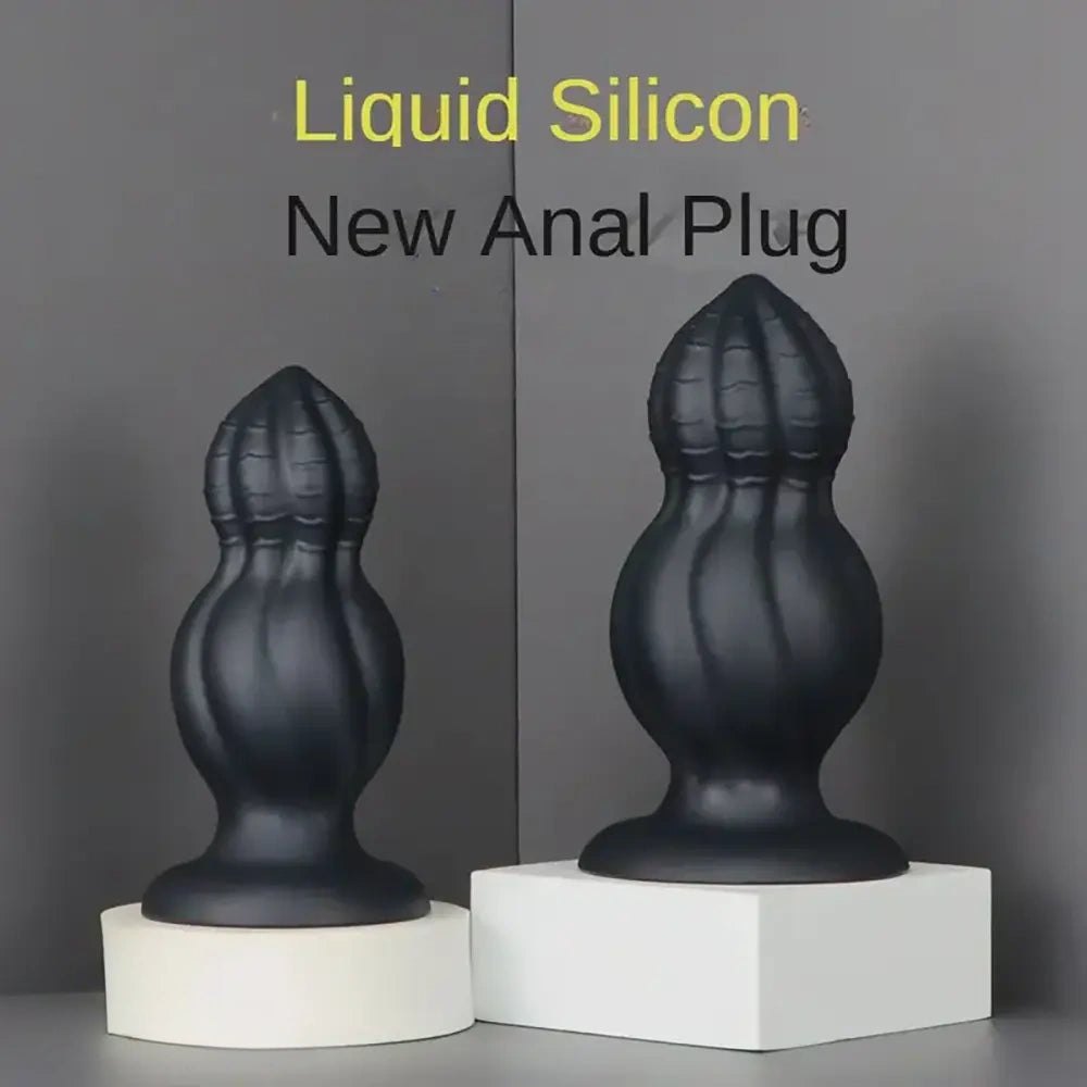 Black ridged silicone anal plug, photo 4