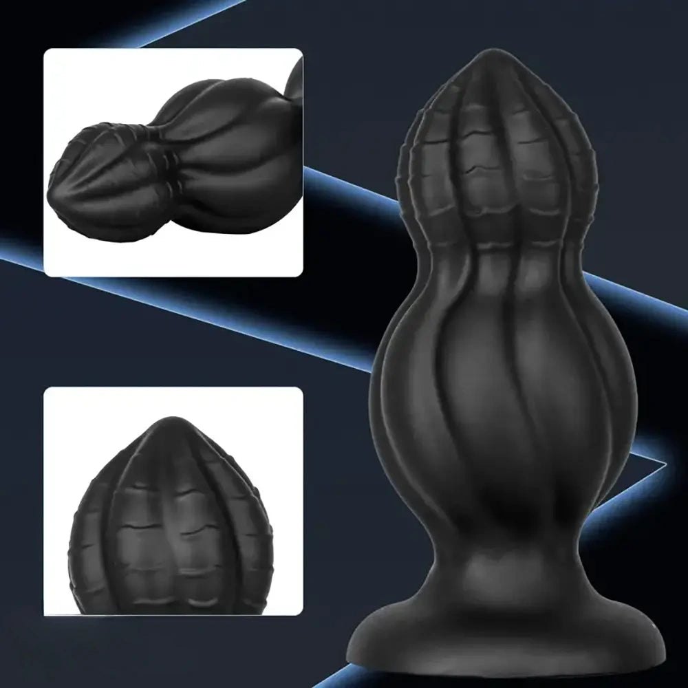 Black ridged silicone anal plug, photo 6