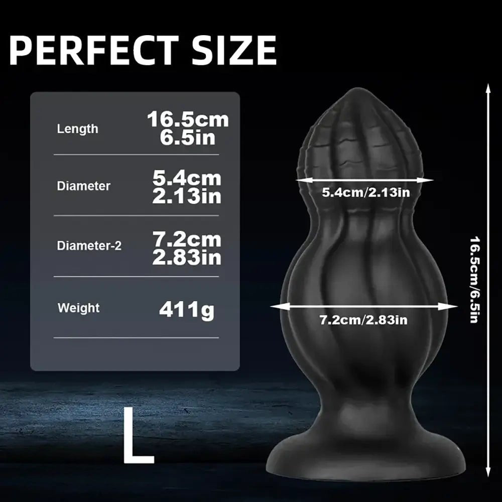 Black ridged silicone anal plug, photo 7