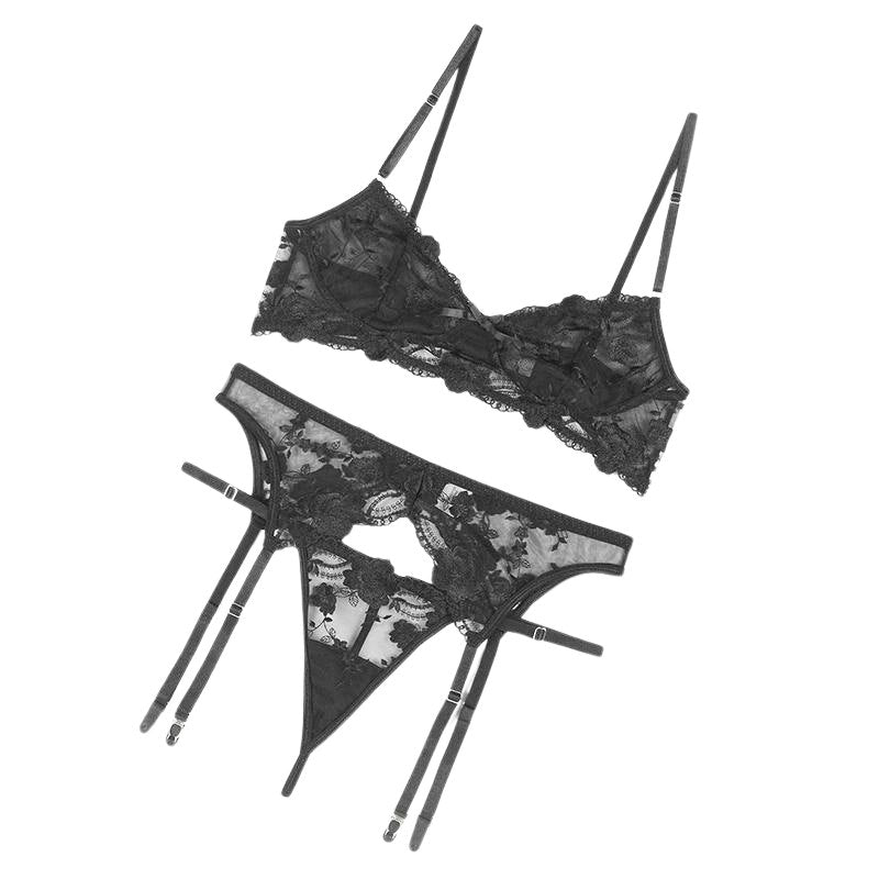 Black rose embroidered underwire bra set, photo 3
