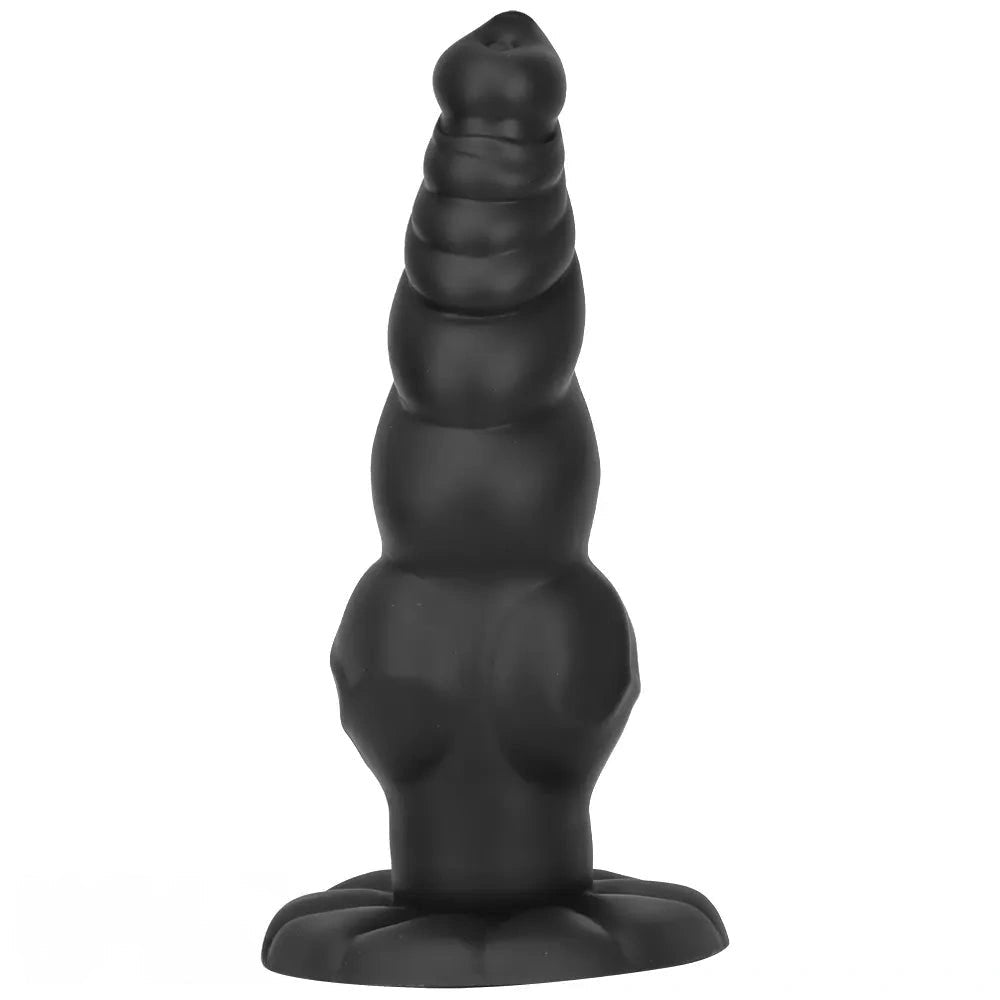 Black ribbed knot-style silicone large dildo, photo 1