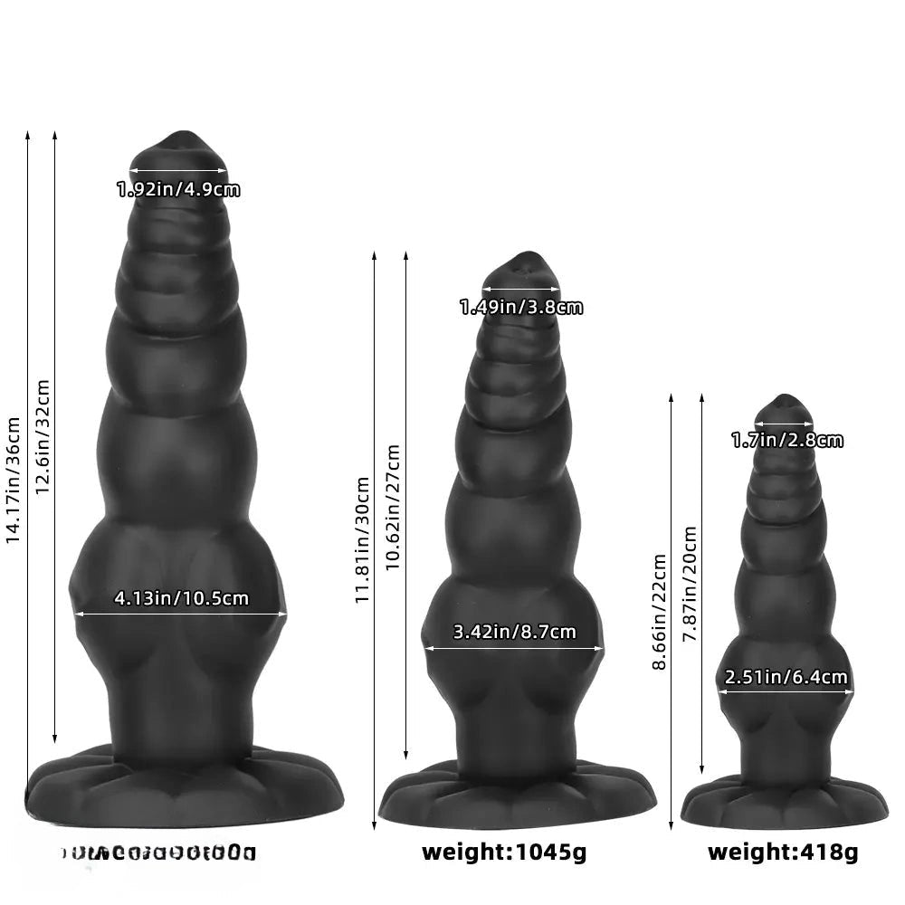 Black ribbed knot-style silicone large dildo, photo 10