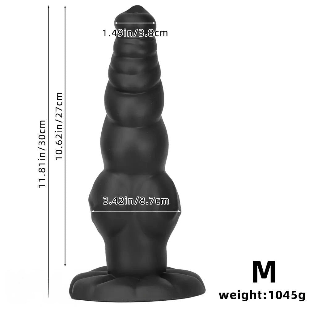 Black ribbed knot-style silicone large dildo, photo 12