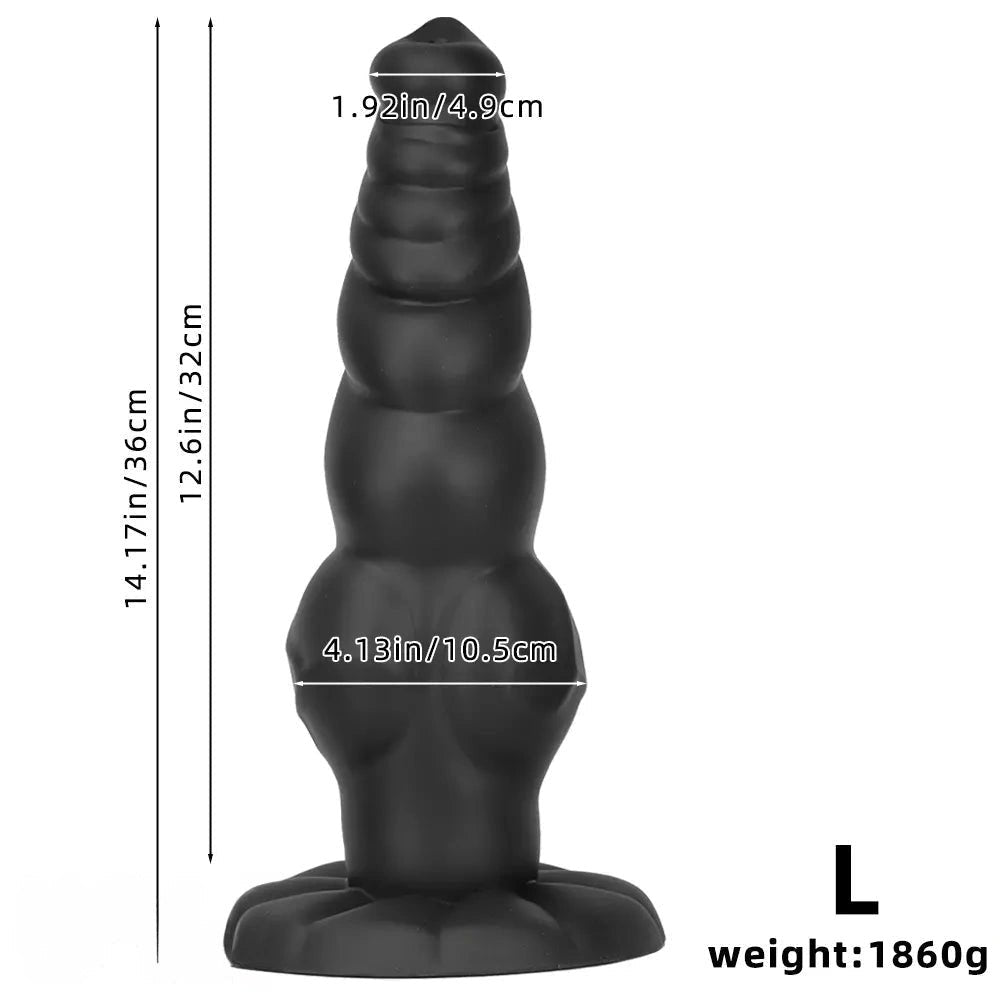 Black ribbed knot-style silicone large dildo, photo 13