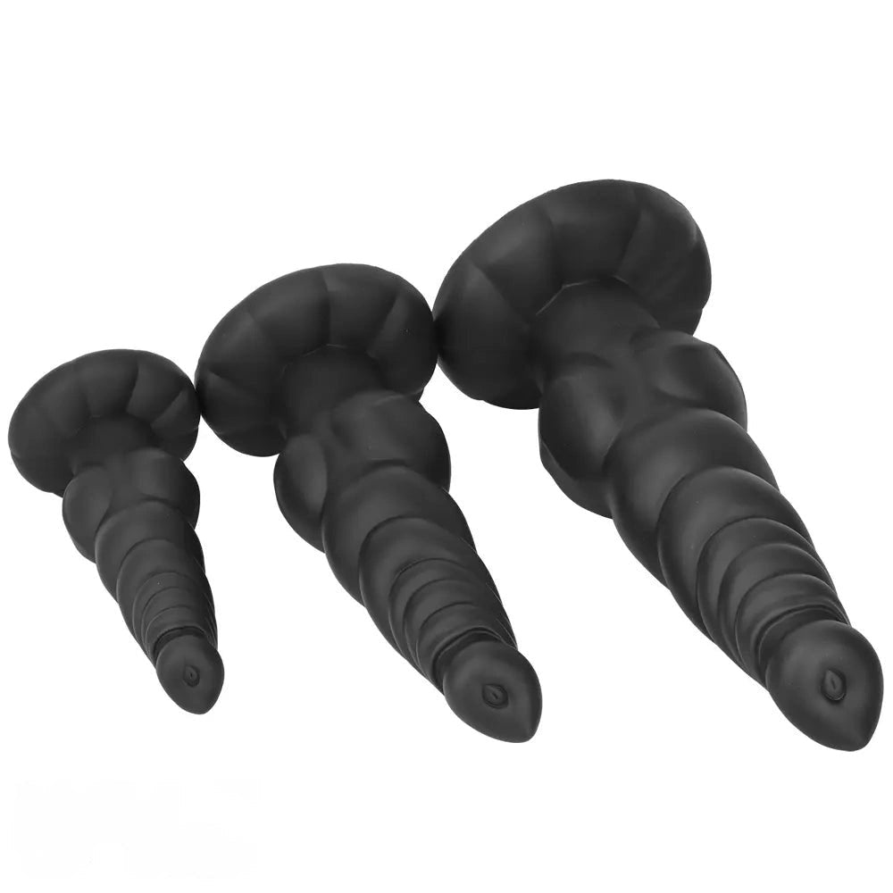 Black ribbed knot-style silicone large dildo, photo 15