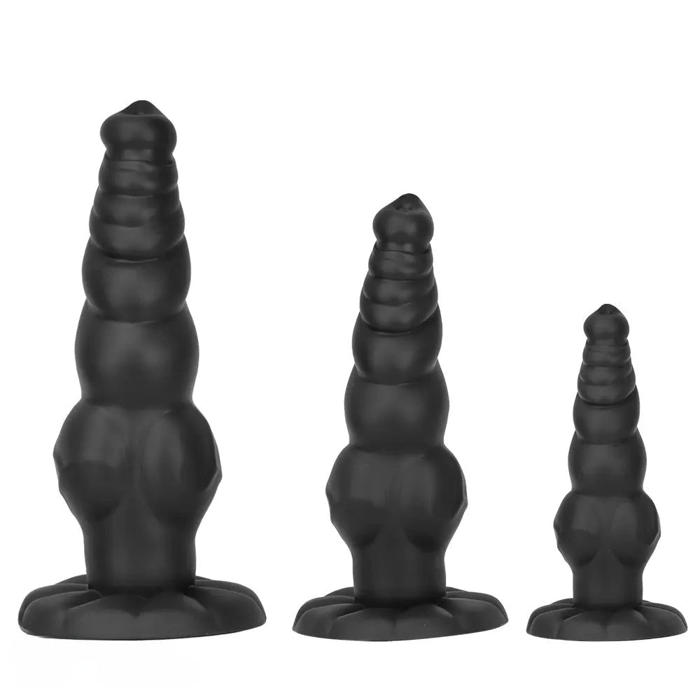 Black ribbed knot-style silicone large dildo, photo 2