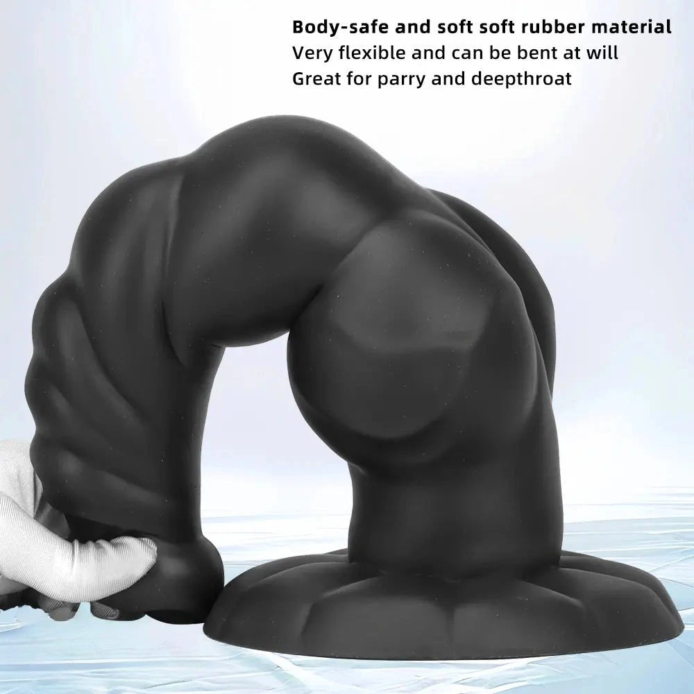 Black ribbed knot-style silicone large dildo, photo 6