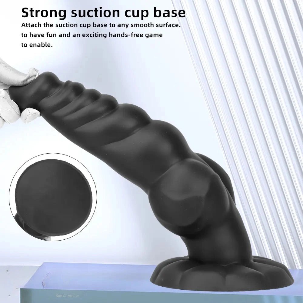 Black ribbed knot-style silicone large dildo, photo 7