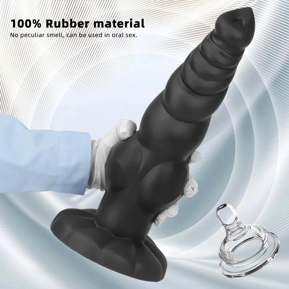 Black ribbed knot-style silicone large dildo, photo 8