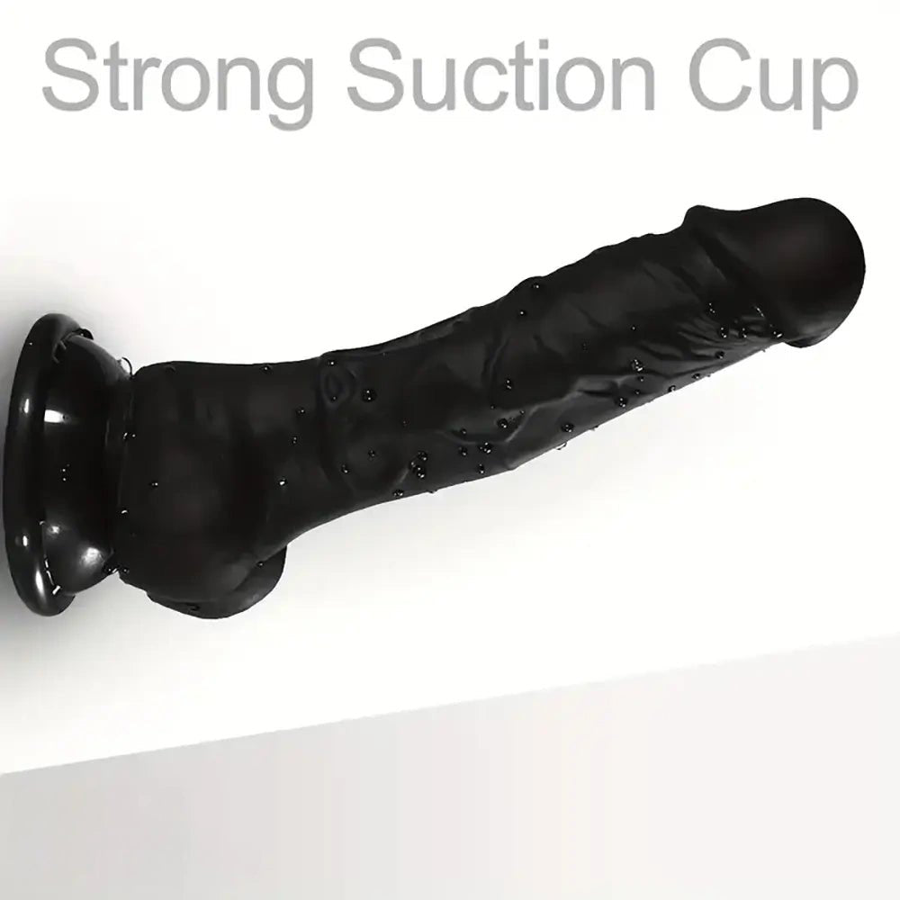 Black silicone realistic dildo with suction cup, photo 1