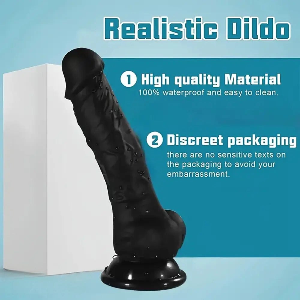 Black silicone realistic dildo with suction cup, photo 4