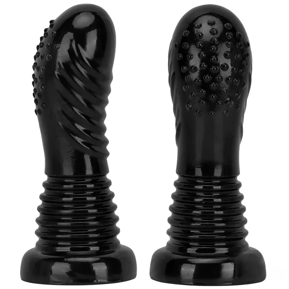 Black spiked ribbed suction cup dildo, photo 1