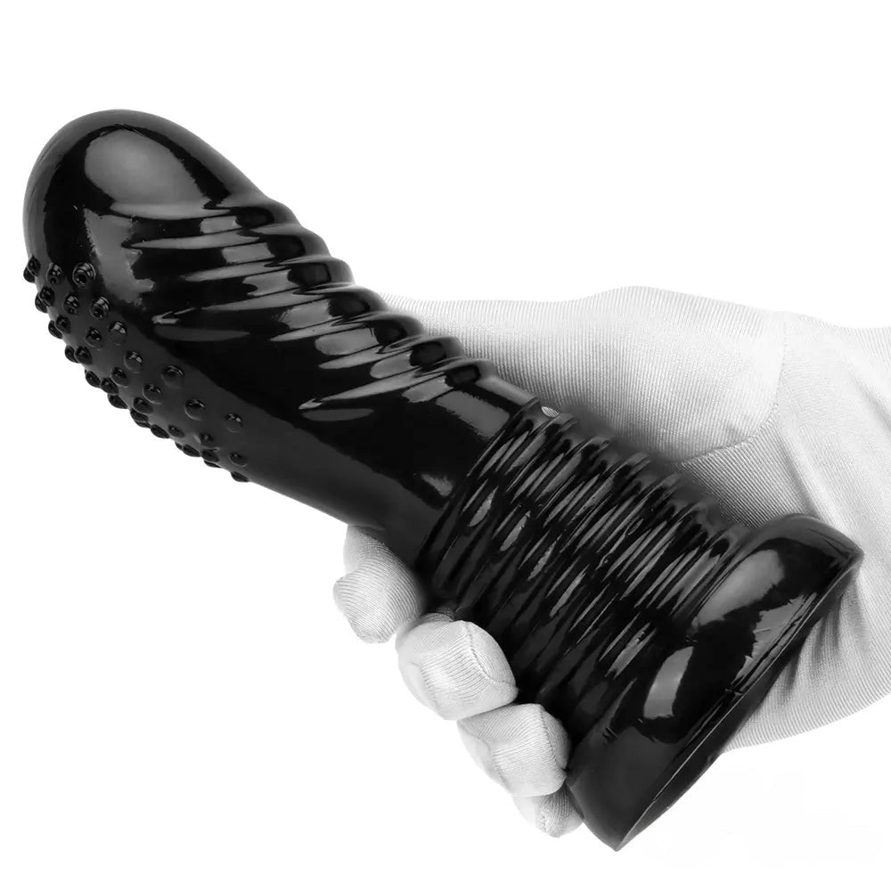 Black spiked ribbed suction cup dildo, photo 12