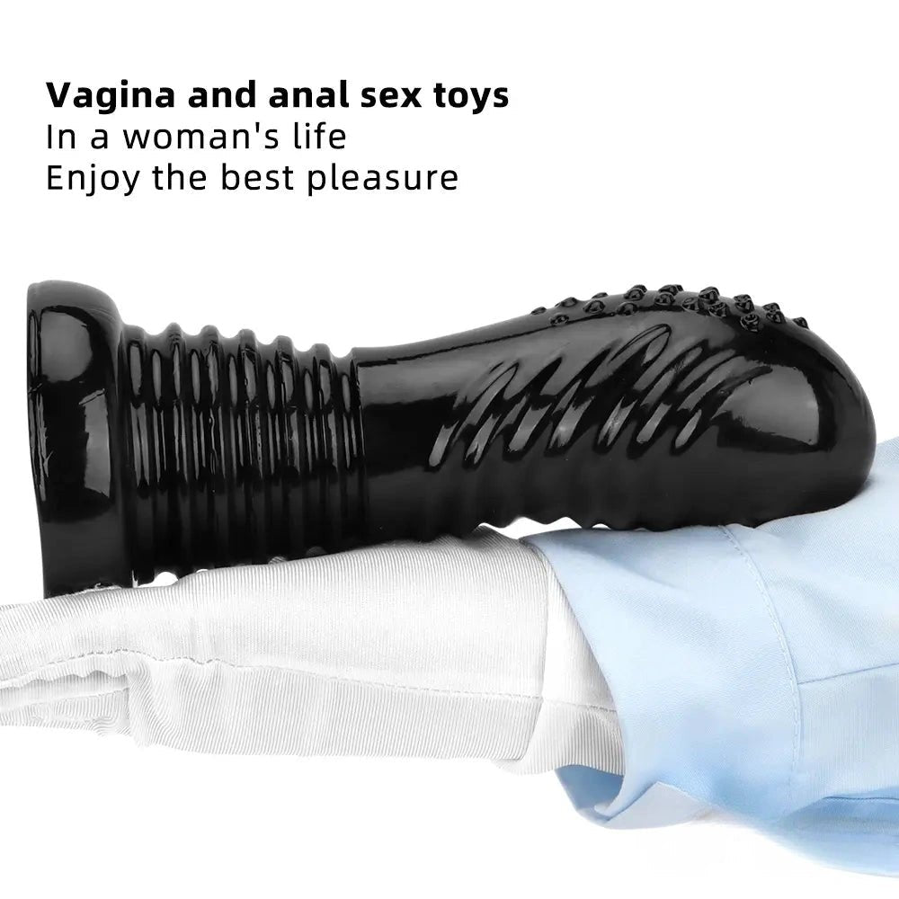 Black spiked ribbed suction cup dildo, photo 2