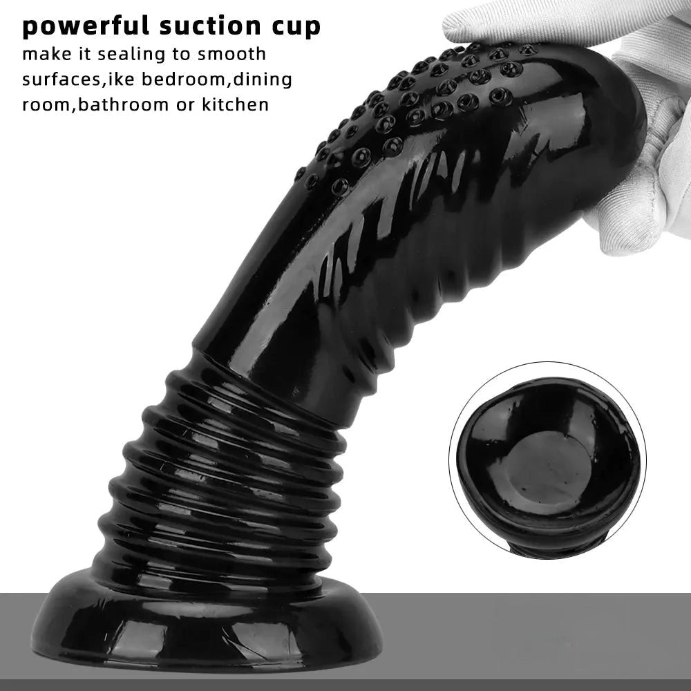 Black spiked ribbed suction cup dildo, photo 3