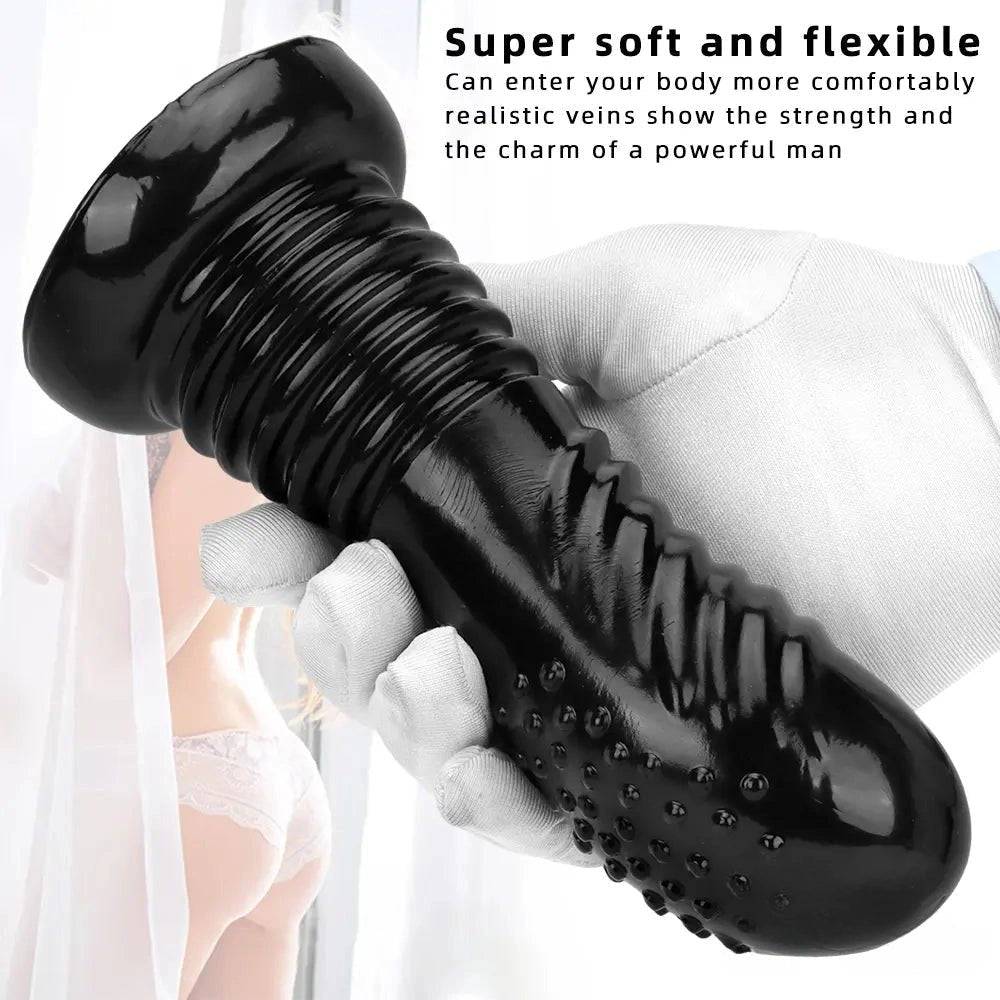 Black spiked ribbed suction cup dildo, photo 5