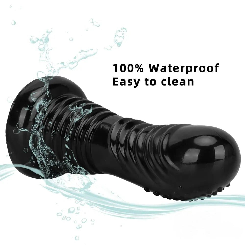 Black spiked ribbed suction cup dildo, photo 6