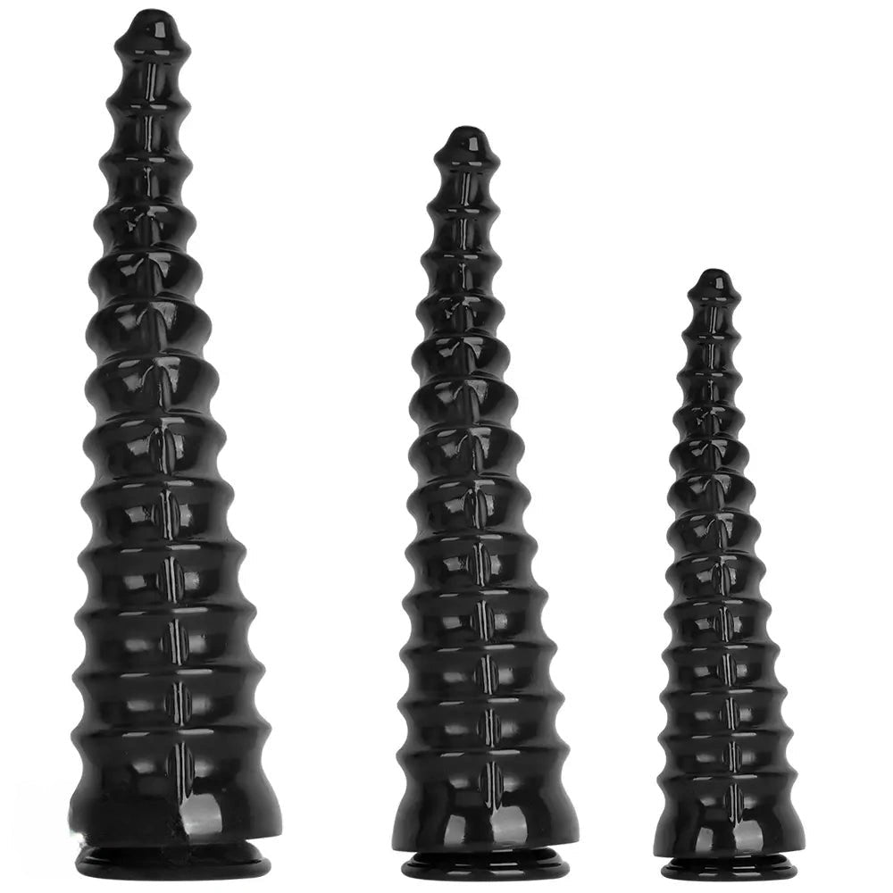 Black spiral ribbed anal dildo, photo 14