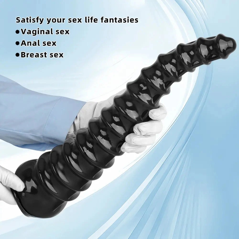 Black spiral ribbed anal dildo, photo 7
