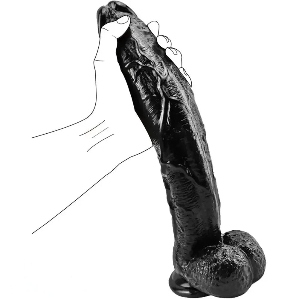Black textured PVC realistic dildo, photo 1
