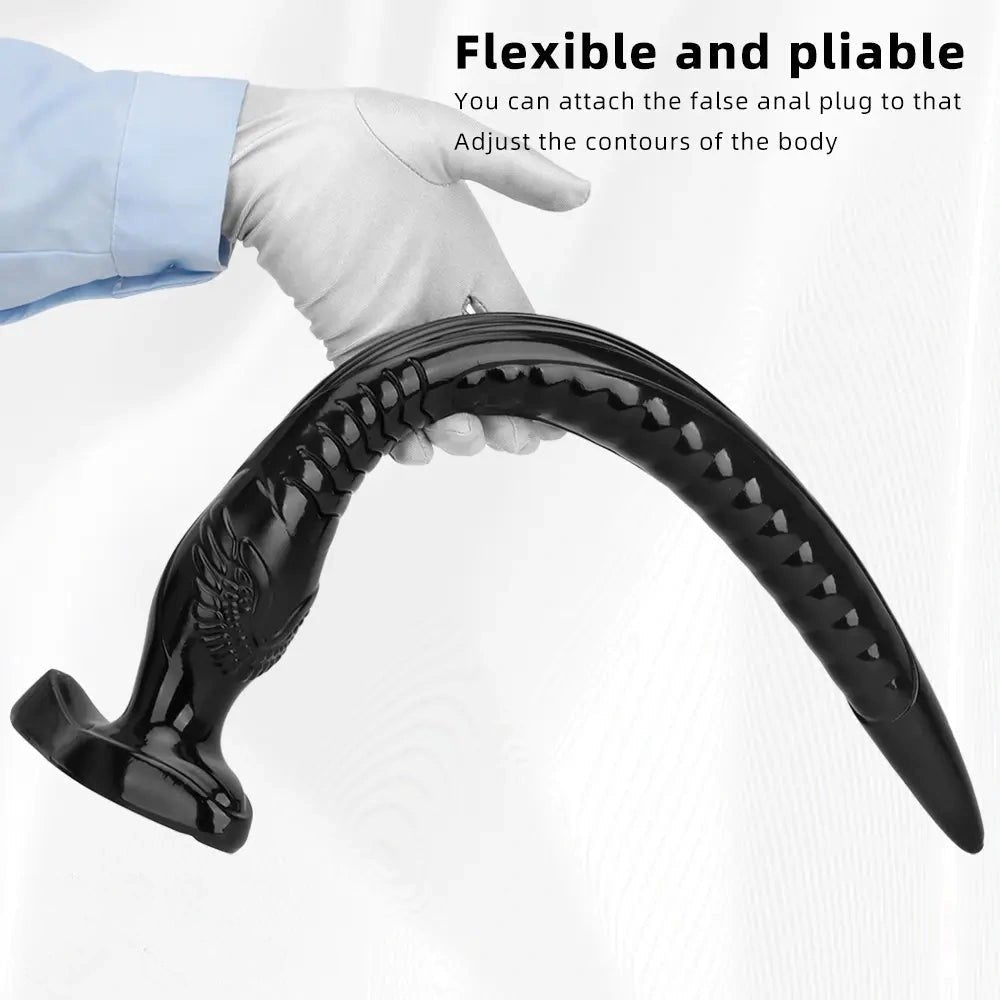 Black tapered ribbed pvc anal dildo, photo 6