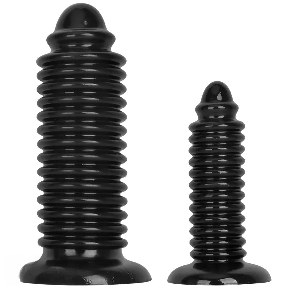 Black PVC ribbed anal plug, photo 1