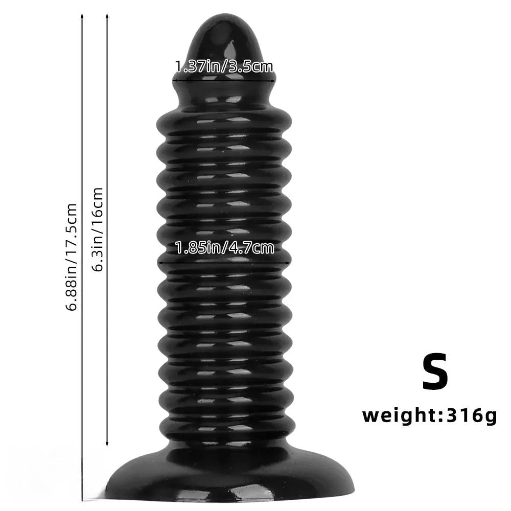 Black PVC ribbed anal plug, photo 10