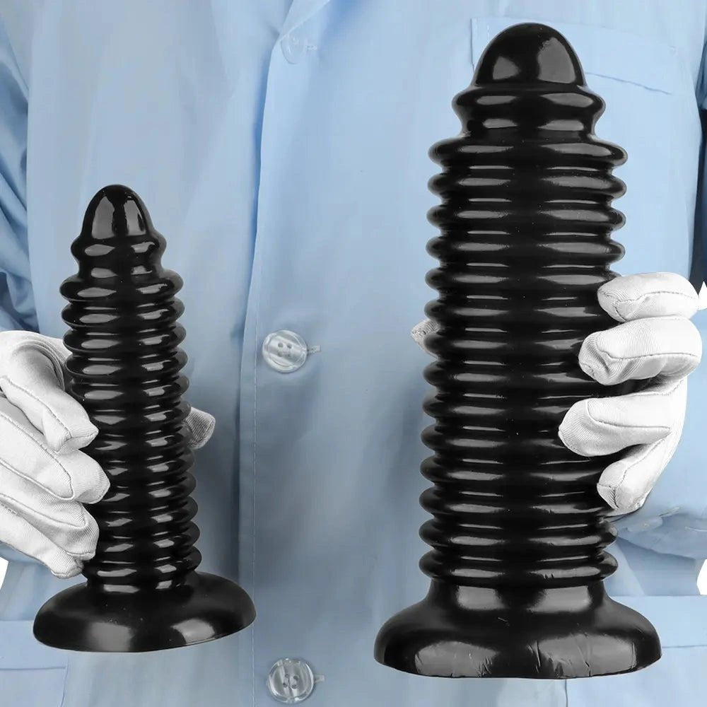 Black PVC ribbed anal plug, photo 12