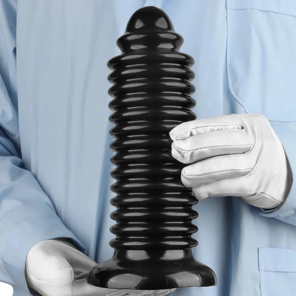 Black PVC ribbed anal plug, photo 13