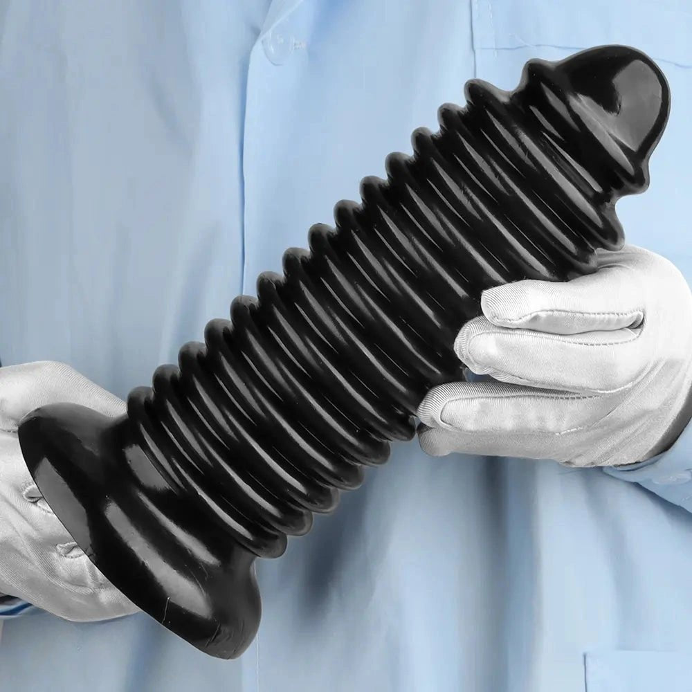 Black PVC ribbed anal plug, photo 14