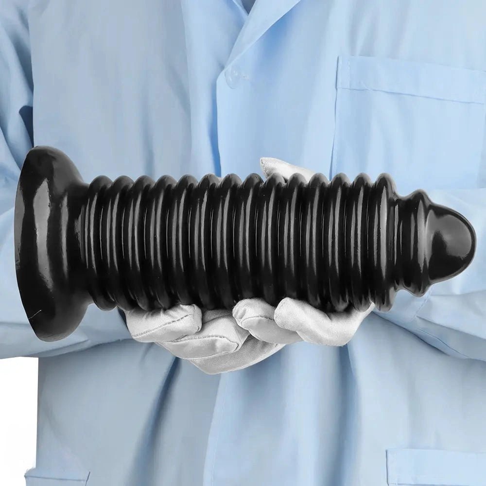 Black PVC ribbed anal plug, photo 15