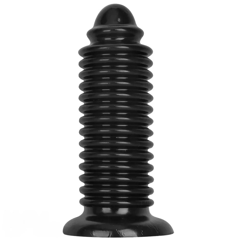 Black PVC ribbed anal plug, photo 2