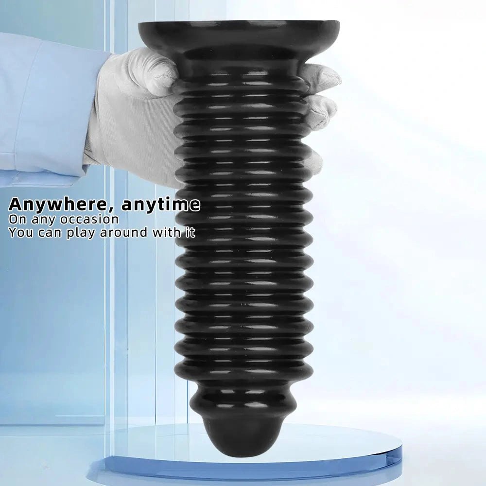 Black PVC ribbed anal plug, photo 5