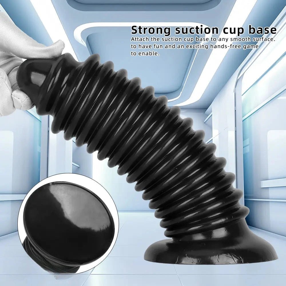 Black PVC ribbed anal plug, photo 6