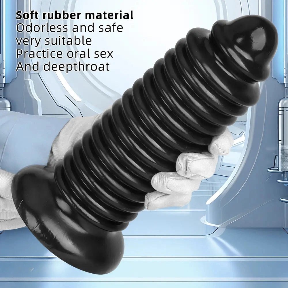 Black PVC ribbed anal plug, photo 7