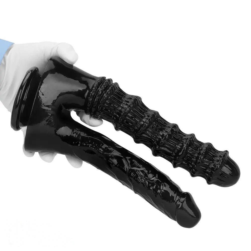 Black PVC double dildo, photo 12