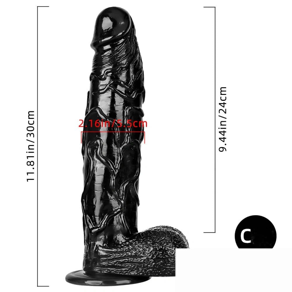 Black veiny realistic pvc dildo with suction cup base, photo 10