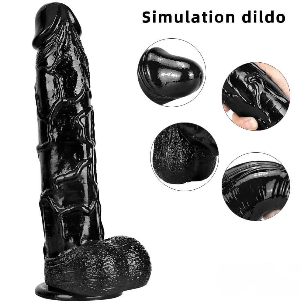 Black veiny realistic pvc dildo with suction cup base, photo 2