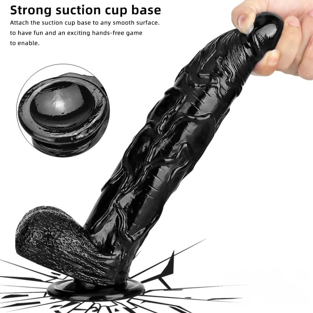 Black veiny realistic pvc dildo with suction cup base, photo 4